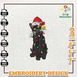 Christmas Animal Embroidery Filles, Merry Xmas Embroidery, Christmas Black Cat Embroidery, Instant Download