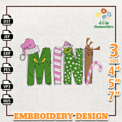 Christmas Family Embroidery Design, Retro Pink Christmas Mini Embroidery Machine Design, Instant Download