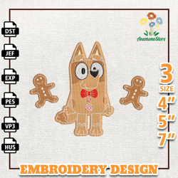 Christmas Movie Cartoon Embroidery Design, Gingerbread Blue Dog Embroidery Design, Instant Download
