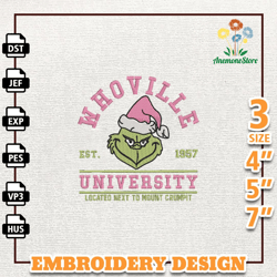Greench University Embroidery Machine Design, Christmas Green Monster Embroidery Design, Retro Pink Christmas Embroidery