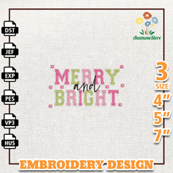 Groovy Christmas Embroidery Design, Merry And Bright Embroidery Machine Design, Instant Download