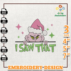 I Saw That Greench Embroidery Machine Design, Christmas Green Monster Embroidery Design, Retro Pink Christmas Embroidery