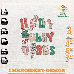Merry Christmas Embroidery, Holly Jolly Vibes Designs, Winter Embroidery Files, Instant Download
