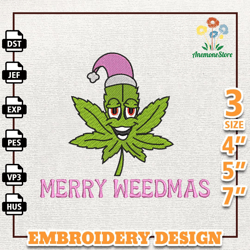 Merry Weedmas Embroidery Design, Retro Pink Christmas Marijuana Embroidery Machine Design, Instant Download