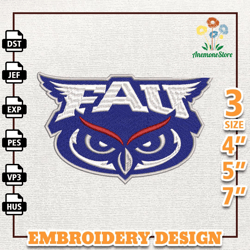 NCAA Florida Atlantic Owls, NCAA Team Embroidery Design, NCAA College Embroidery Design, Logo Team Embroidery Design, In