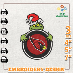 NFL Grinch Arizona Cardinals Embroidery Design, NFL Logo Embroidery Design, NFL Embroidery Design, Instant Download