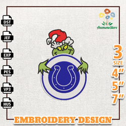 NFL Grinch Indianapolis Colts Embroidery Design, NFL Logo Embroidery Design, NFL Embroidery Design, Instant Download