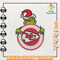 NFL Grinch Kansas City Embroidery Design, NFL Logo Embroidery Design, NFL Embroidery Design, Instant Download