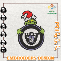 NFL Grinch Las Vegas Raiders Embroidery Design, NFL Logo Embroidery Design, NFL Embroidery Design, Instant Download