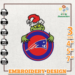 NFL Grinch New England Patriots Embroidery Design, NFL Logo Embroidery Design, NFL Embroidery Design, Instant Download