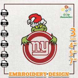 NFL Grinch New York Giants Embroidery Design, NFL Logo Embroidery Design, NFL Embroidery Design, Instant Download