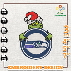 NFL Grinch Seattle Seahawks Embroidery Design, NFL Logo Embroidery Design, NFL Embroidery Design, Instant Download