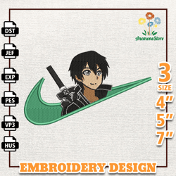 Nike Kirito Anime Embroidery Design, Nike Anime Embroidery Design, Best Anime Embroidery Design, Instant Download