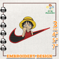Nike Monkey D Luffy Embroidery Design, Nike Anime Embroidery Design, Best Anime Embroidery Design, Instant Download