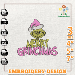 Retro Pink Christmas Embroidery Machine Design, Merry Greenchmas Embroidery Design, Christmas Green Monster Embroidery F