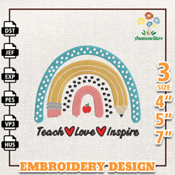 Teach Love Inspire Embroidery Design, Back To School Embroidery Design, Best Teacher Embroidery File, School Life Embroi