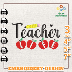 Teacher Life Embroidery Design, Back To School Embroidery Design, Best Teacher Embroidery File, School Embroidered Shirt