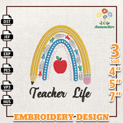 Teacher Life Embroidery Design, Back To School Embroidery Design, Best Teacher Embroidery File, School Machine Design, I