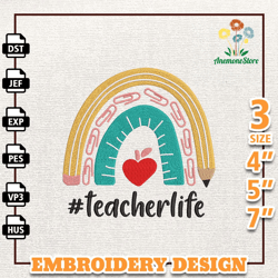 Teacher life Embroidery, Rainbow Teacher Embroideery, Boho Rainbow Embroidery, Teacher Appreciation Embroidery,Back to
