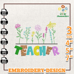 Wildflower Teacher Embroidery Design, Back To School Embroidery Design, Teacher Life Embroidery File, School Embroidered