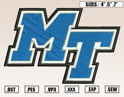 Middle Tennessee State Embroidery Designs, NCAA Embroidery Design File Instant Download