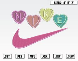 Nike Heart Swoosh Embroidery Designs, Nike Valentine Embroidery Design File Instant Download