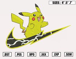 Nike Pikachu Embroidery Designs, Pokemon Embroidery Design File Instant Download