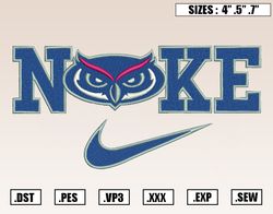 Nike x Florida Atlantic Owls Mascot Embroidery Designs, NCAA Embroidery Design File Instant Download