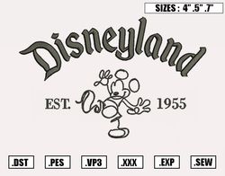 Retro Disneyland Est 1955 Embroidery Designs, Disney Embroidery Design File Instant Download