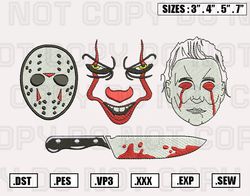 Retro Halloween Horror Embroidery Designs, Horror Killers Characters Digital Embroidery Machine Design Files