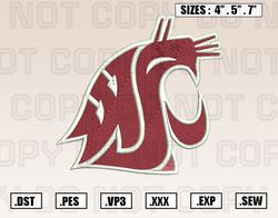 Washington State Cougars Embroidery File, NCAA Teams Embroidery Designs, Machine Embroidery Design File
