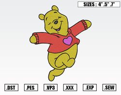 Winnie the Pooh Embroidery Designs, Valentine Embroidery Design File Instant Download 2