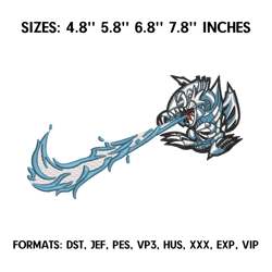 Blue Eyes White Dragon Embroidery Design File, YuGiOh Yu-Gi-Oh Anime Embroidery T76
