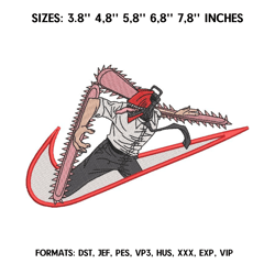 Chainsaw Man Embroidery Design File Swoosh Nike Denji Chainsaw Man Anime Embroid T114