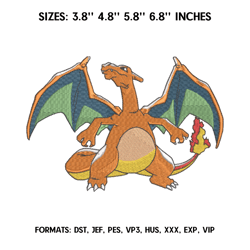 Charizard Embroidery Design File, Pokemon Anime Embroidery Design T121