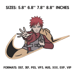 Nike Gaara Embroidery design file pes Anime Naruto embroidery design pattern T634