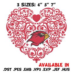 Arizona Cardinals heart embroidery design, Sport embroidery, logo sport embroidery, Embroidery design, NCAA embroidery