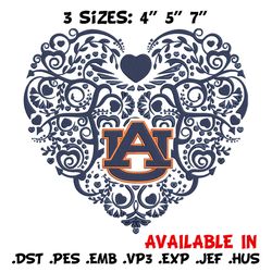 Auburn Tigers heart embroidery design, Sport embroidery, logo sport embroidery, Embroidery design,NCAA embroidery
