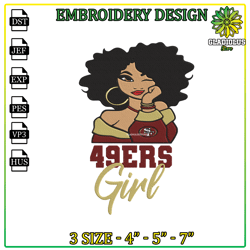 Embroidery Design 49 ers girl, Embroidery San Francisco 49 ers PNG, Football svg file, Football logo, Embroidery Design