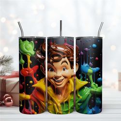 3D Peter Pan Tumbler Dripping, Disney Cartoon Tumbler Wrap, 20oz Skinny Tumbler Instant Download
