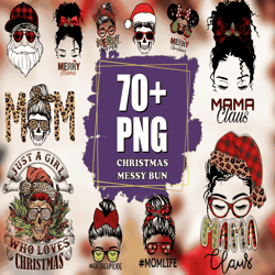 70 Messy Bun Christmas PNG Bundle, Mom Christmas PNG Mother's Day PNG Mama Leopard Mama