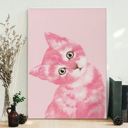 Cat Portrait Canvas, Baby Cat In Pink, Canvas Print, Cat Canvas, Cat Wall Art Canvas