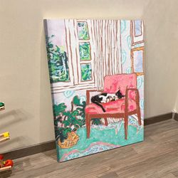 Cat Portrait Canvas, Cat Painting Posters, Little Naps, Tuxedo Cat Napping, Canvas Print