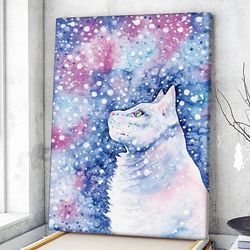 Cat Portrait Canvas, Snow Cat, Canvas Print, Cat Wall Art Canvas, Cats Canvas Print