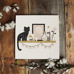 Cat Square Canvas, Cat Wall Art Canvas, Magical Little Shelf, Canvas Print, Canvas With Cats On It