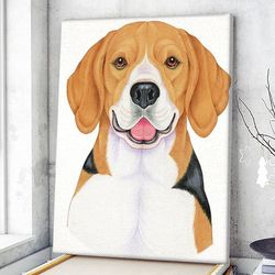 Dog Portrait Canvas, Beagle Portrait Canvas Print, Dog Wall Art Canvas