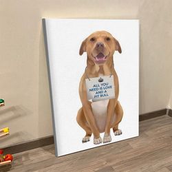 Dog Portrait Canvas, Pit Bull, Canvas Print, Dog Painting Posters, Dog Wall Art Canvas, Dog Poster Printing