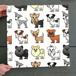 Dog Square Canvas, Cute Dog Pattern, Canvas Print, Dog Canvas Print, Dog Wall Art Canvas
