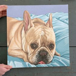 Dog Square Canvas, Sweet And Funny French Bulldog Painting -Frenchie Dog Portrait, Canvas Print, Dog Wall Art Canvas
