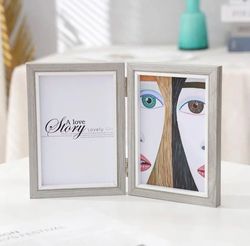 duplex creative desktop photo, frame combination wooden folding photo frame, modern simple rectangular hinge photo frame